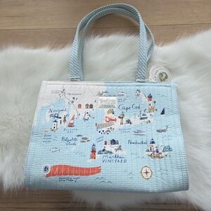 NWT Spartina 449 Northeastern Harbors Quilted Zip Tote Cape Cod Nantucket Map